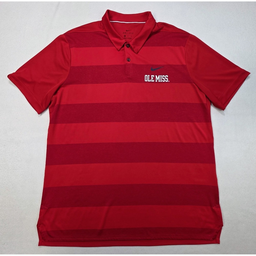 Nike Ole Miss Rebels Polo Shirt Mens XL LIMITED USE Dri Fit Short Sleeve Striped - Picture 2 of 9